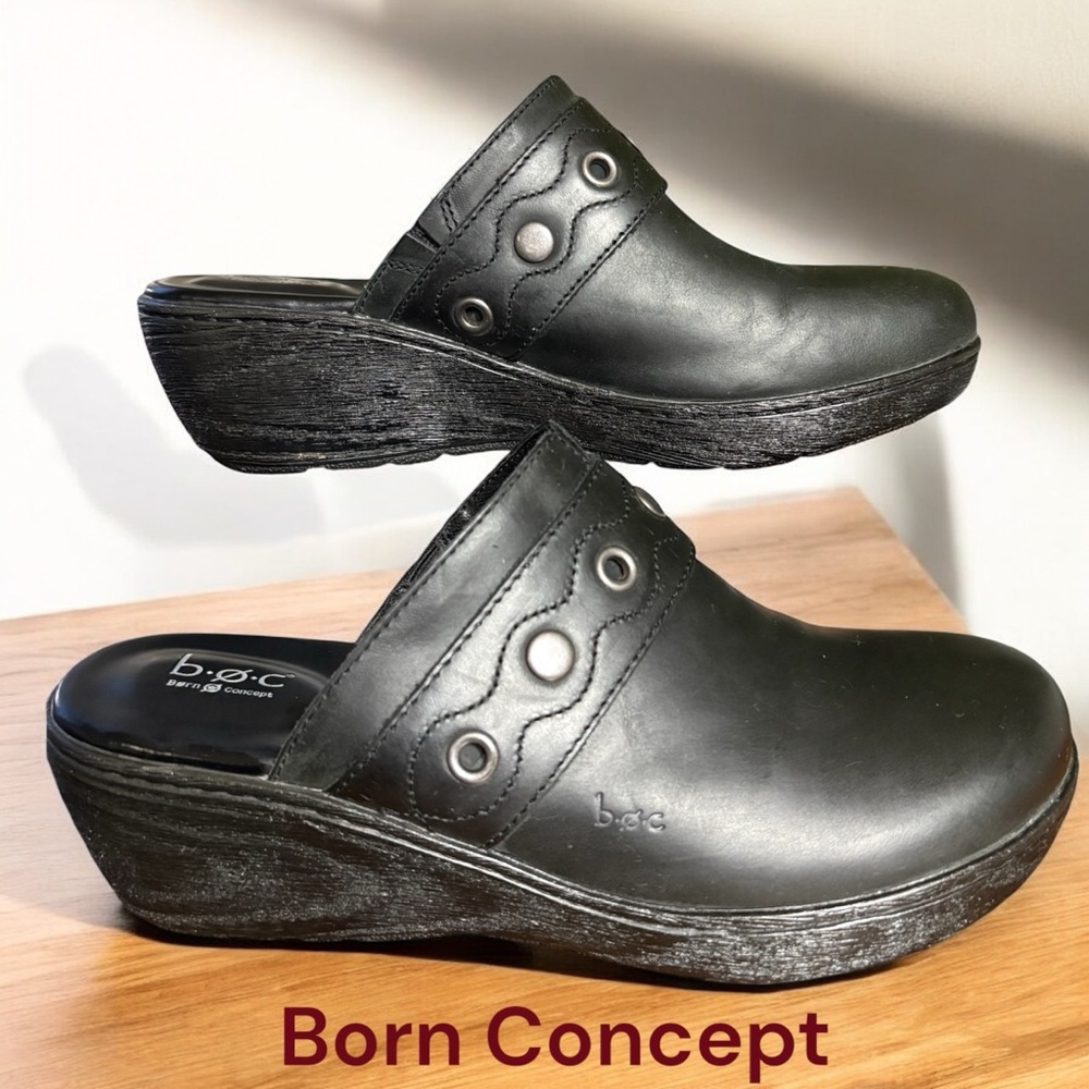 Born Concept-Women’s 10 black genuine leather “Pontine” clog w/stud detail. EUC!